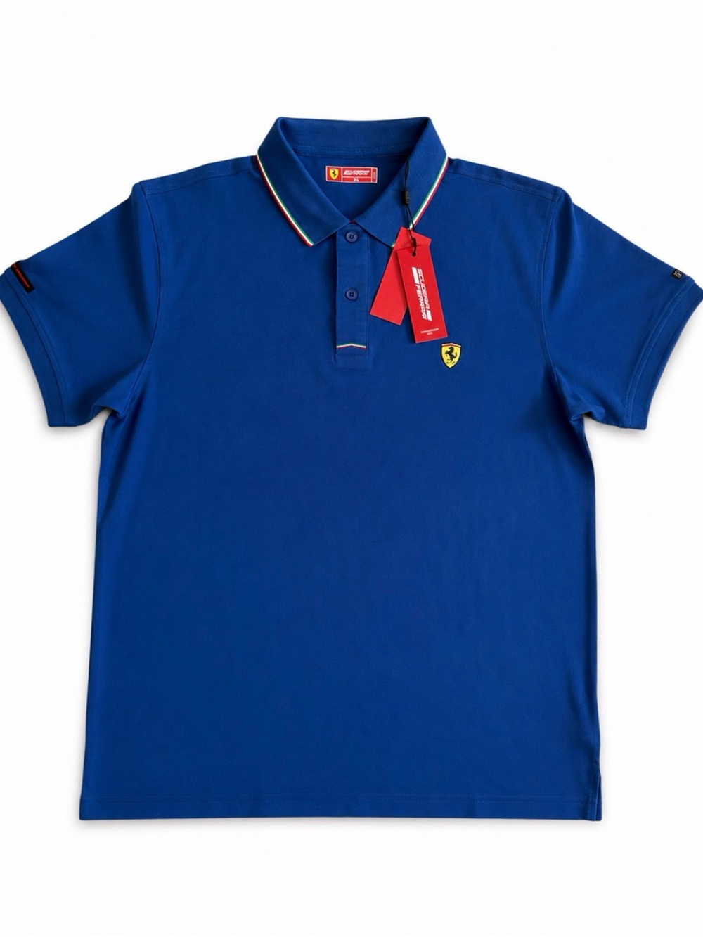 SZ  XL fit L Ferrari Men's Blue Polo Shirt with Signature Shield authentic 100%